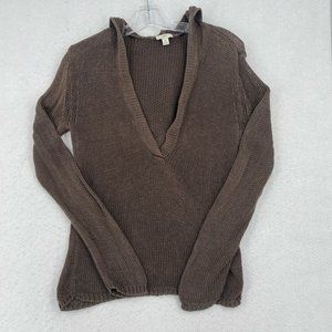 J Jill Womens Size Medium Hooded Sweater V Neck Tunic Hoodie Lightweight Taupe